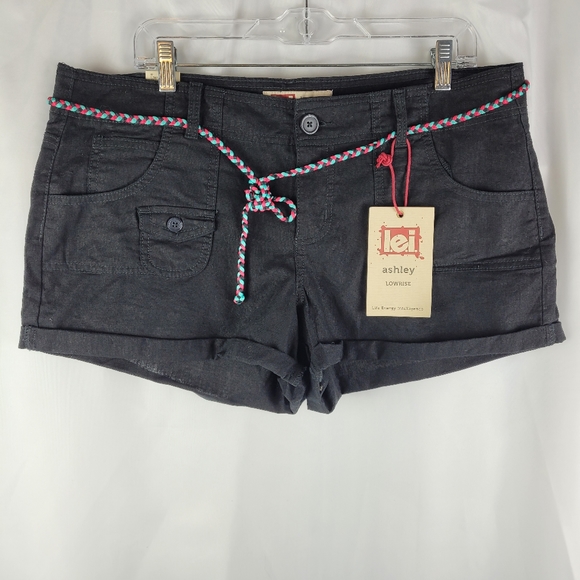 lei Pants - lei Ashley Lowrise Black Linen Blend Belted Shorts Juniors Size 17